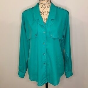 Diane Von Furstenberg vintage button front roll tab safari blouse 12